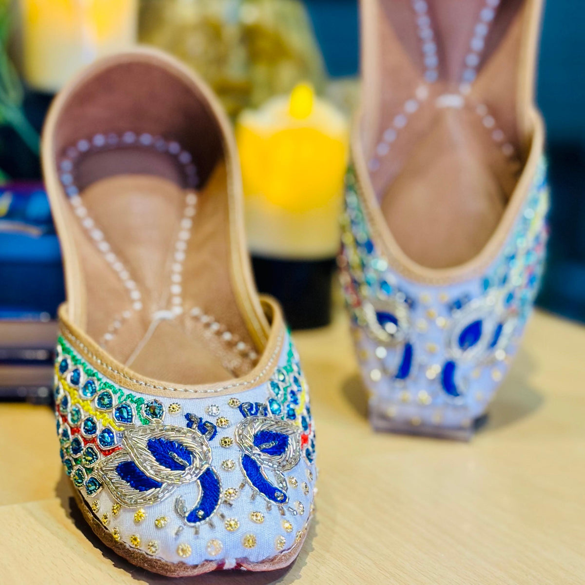 Punjabi Jutti blue stone Peacock Work2502